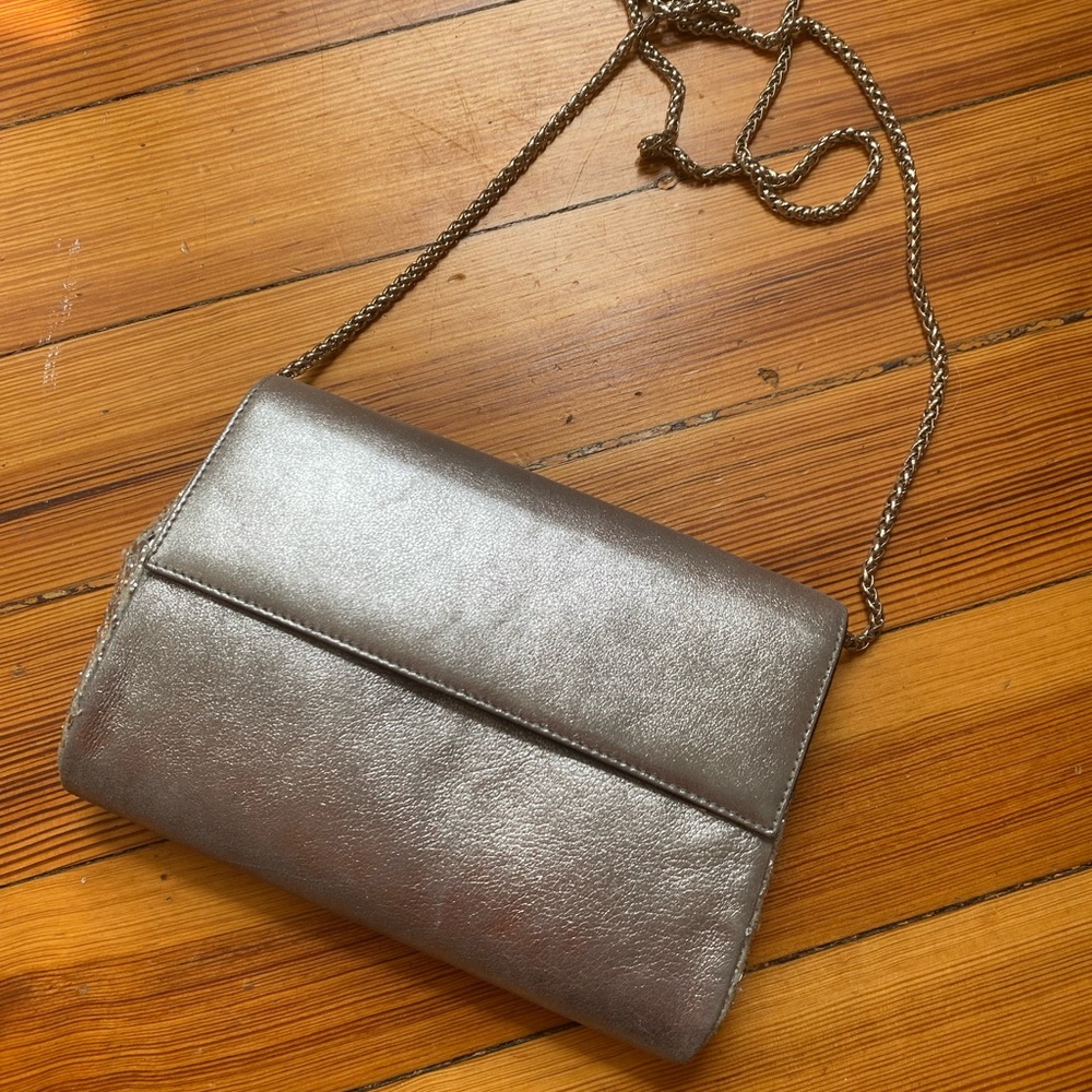 RODO Metallic Silver leather Chain-Strap Crossbody Bag with glitter accent